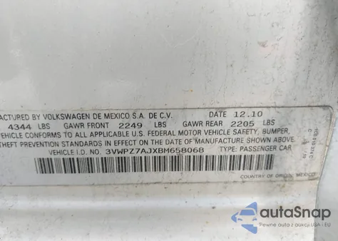 2011 Volkswagen Jetta Sportwagen 2.5L Se из США, поврежденный, VIN 3VWPZ7AJXBM658068